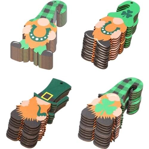 10 Pcs Saint Patricks Day Wooden Gnome Faceless Doll Hanging Pendant Ornament with Ropes Home Party Decor