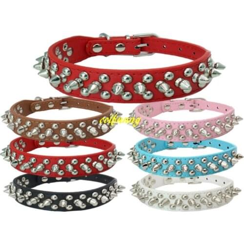100pcs/lot Fast shipping Adjustable Leather Rivet Spiked Studded Pet Puppy Dog Collar Neck Strap 9 colors