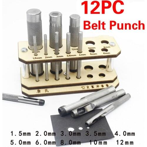 12PC/set Pick Leather Tools Leather Punch Leathercraft Hole Craft Set Hollow Puncher Belt Punch 1.5mm-12mm for Clothing Canvas