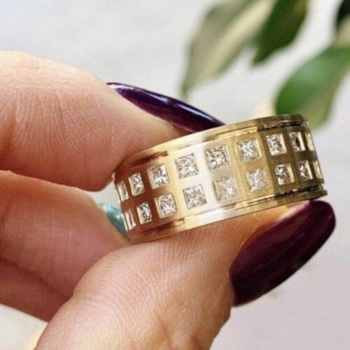2019 New Arrival Elegant Finger Jewelry Gold Colors Stainless Steel Rings For Womans Wedding Full Clear Stone Crystal Ring Gifts