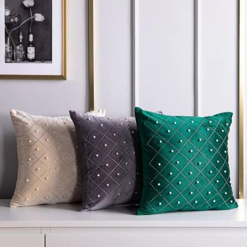 45*45cm Velvet Fabric Throw Cushion Cover Home Decoration Sofa Bed Pearl Pillowcover Decor Decorative Lattice Pillowcase 40798