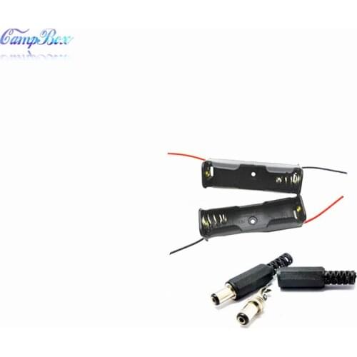 50Pcs 1xAA Battery Case Holder Socket Wire Junction Boxes With Wires, 5.5/2.1 DC Plug