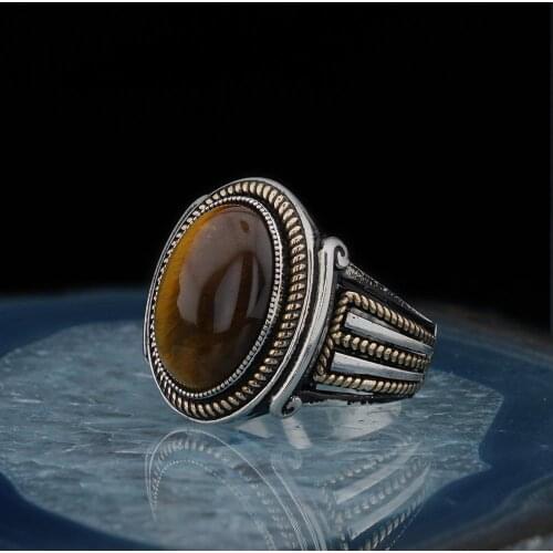 925 sterling Silver Springe Eye Stone Oval Male Ring