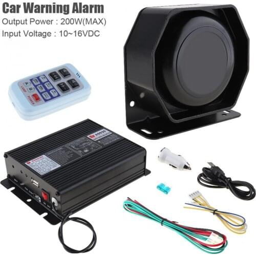 DC 12V 200W 18 Tone Car Warning Alarm Police Siren Horn PA Speaker with MIC System + Wireless Remote Control