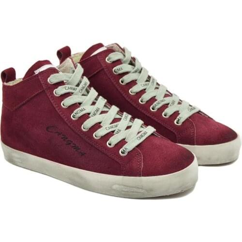 CANGMA Luxury Brand Designer Casual Shoes Woman Mid Leisure Sneaker Women Sneakers Wine Red Cow Suede Female Shoe 2021