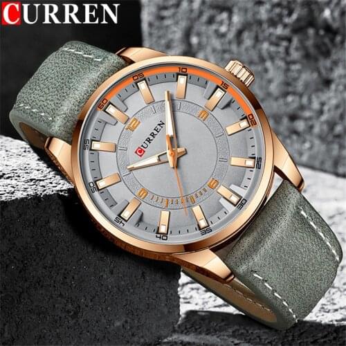 CURREN Sport Classic Men Watch Top Luxury Brand Gold Grey Military Male Clock Genuine Leather Sport Quartz Man Wristwatch 8390