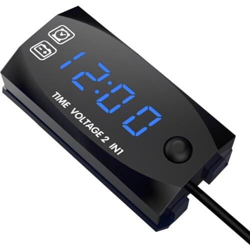 DC6V-30V 2 In 1 Motorycycle Time Clock Voltage voltmeter Digital Waterproof Tester Battery Moniter Gauge for Car Boat Marine