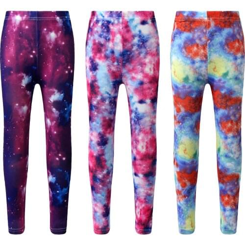 Kids Girls Dance Leggings Spring Autumn Pants Starry Galaxy Print Elastic Waistband Stretchy Leggings Children Sport Trousers
