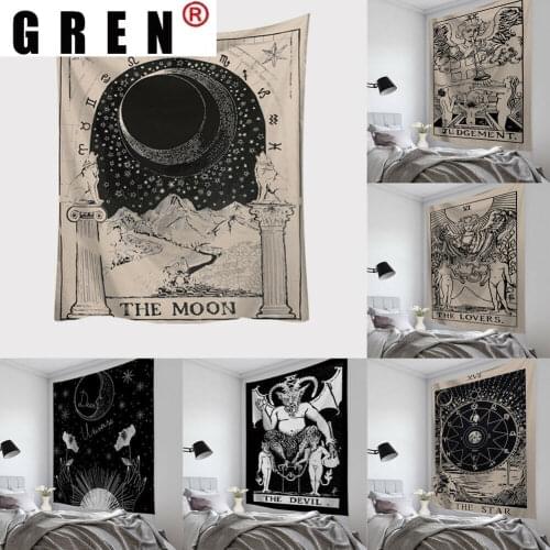 GREN Tarot Card Judgement The Devil Justic Tapestry Wheel Fortune Strength Wall Hanging Astrology Divination Bedspread 95x73cm