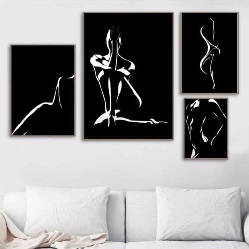 Nude Artwork of Black White Sexy Woman Body Canvas Paintings Nordic Posters and Prints Wall Pictures for Living Room Decor