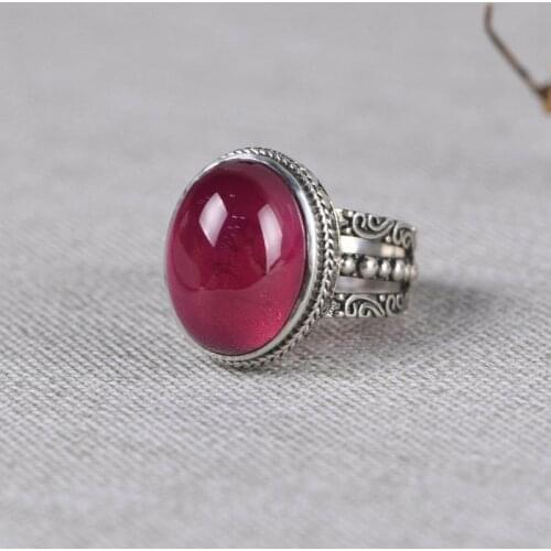 FNJ 925 Silver Ring for Women Jewelry 100% Original Pure S925 Sterling Silver Rings Rose Corundum Ruby Stone