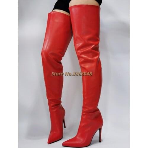 Red Matte Leather Over The Knee Thigh High Dress Women Boots Sexy Pointed Toe Stiletto Heel Back Zipper Custom Made Leather Boot