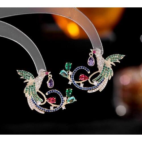 Colorful Zircons Phoenix Dangle Earrings for Women Zircon S925 Silver Needle Luxury Engagement Animal Jewelry brincos feminino