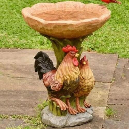 Creative Painted Double Rooster Garden Decoration Bird Feeder Outdoor Birds Butterfly Feeding Container Yard Lawn Ornaments