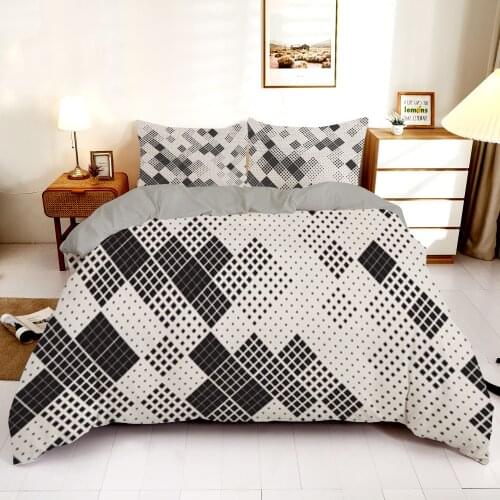 Square Theme Style 2/3pcs Bedding Set Black Geometric Printed Duvet Cover Queen King Comfortable Sleep Well For Home Textiles
