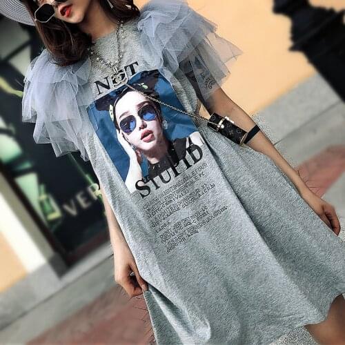 Summer T shirt Dress Women Sleeveless Ruffles Layers Dress High Street Sequined Letters Party Dress vestidos robe Dresses SY134