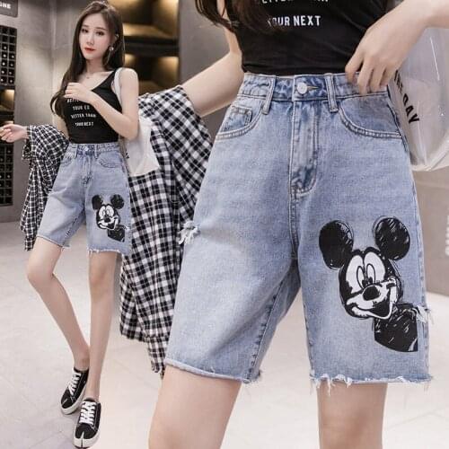 Disney Mickey Cow Ripped Shorts Boys Girls Cartoon Summer Jeans
