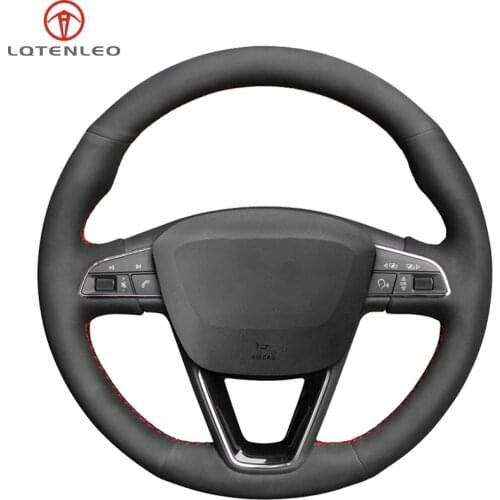 LQTENLEO Black Suede Car Steering Wheel Cover For Seat Leon 5F Mk3 2013-2019 Ibiza 6J Tarraco Arona Ateca Alhambra 2016-2019