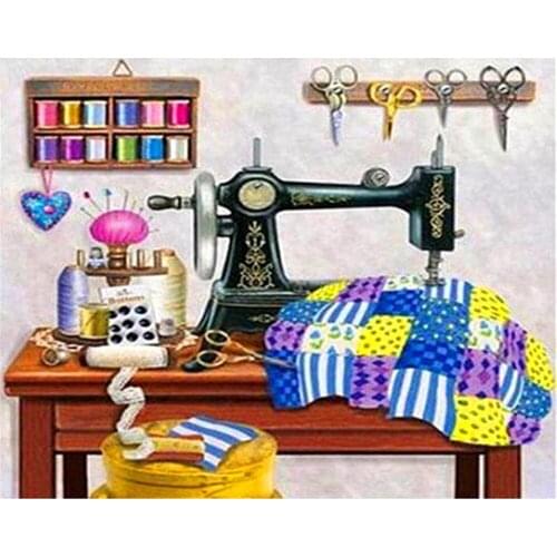 Sewing Machine Landscape DIY 11CT Cross Stitch Embroidery Kits Craft Needlework Set Printed Canvas Cotton Thread Home Sell