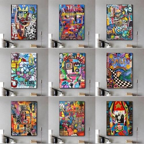 Streets Graffiti Art Abstract Canvas Painting Posters and Prints " Smile " Wall Art Picture For Livig Room Home Decor Cuadros