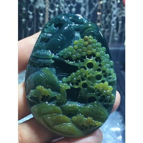 Natural Myanmar jade 7A HandCarved landscape jadeite emperor green jade pendant jade necklace pendants jewelry jade necklaces
