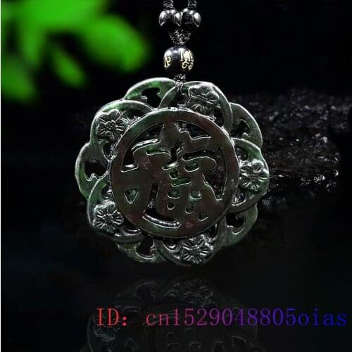 Jade Fu Pendant Fashion Jewellery Necklace Amulet Chinese Black Green Carved Gifts Charm Natural