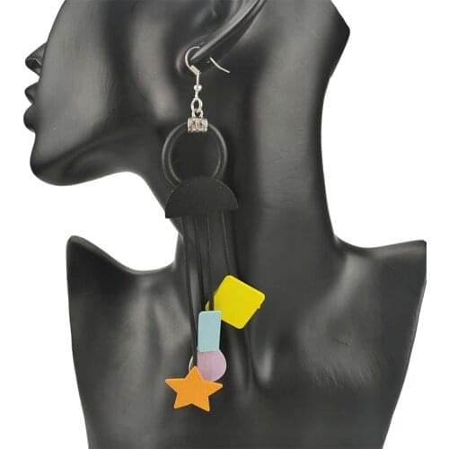 UKEBAY New Geometric Drop Earrings Different Shape Long Earrings Women Birthday Gift Handmade Rubber Jewelry Earring Boho Black