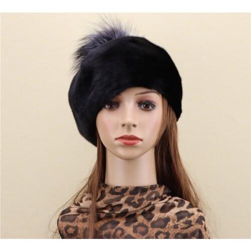 New product whole skin mink beret head ball female winter warm mink velvet fur fashion imported whole mink hat new