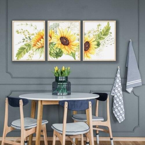 Sunflower Wall Art Canvas Posters Nursery Kitchen Farmhouse Decor Watercolor Flowers Art Painting Pictures Home Decoration