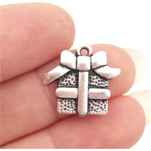BULK 30 Zinc Alloy Trendy Happy Birthday Gift Box Charms Antique Silver Plated DIY Bracelet Pendant 16*15mm 1.3g