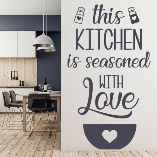 Seasoned With Love Wall Decal Kitchen Quote Lettering Vinyl Window Stickers Restaurant Dining Room Interior Decor Mural M888