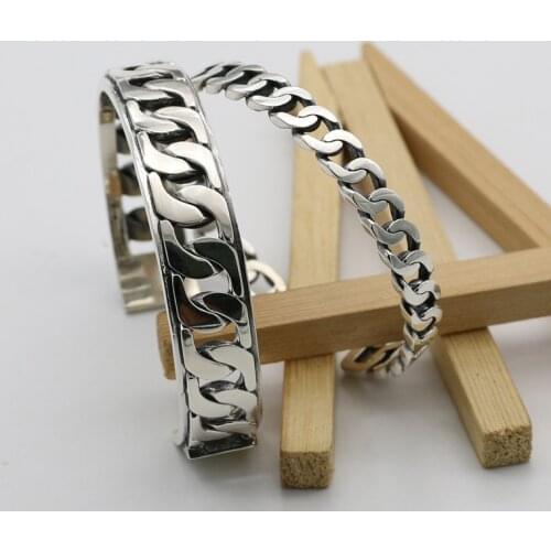Simple Korean Fashion S925 Sterling Silver Retro Thai Silver Couple Twist Male And Female Vintage Style Wide Open Ended Bangle