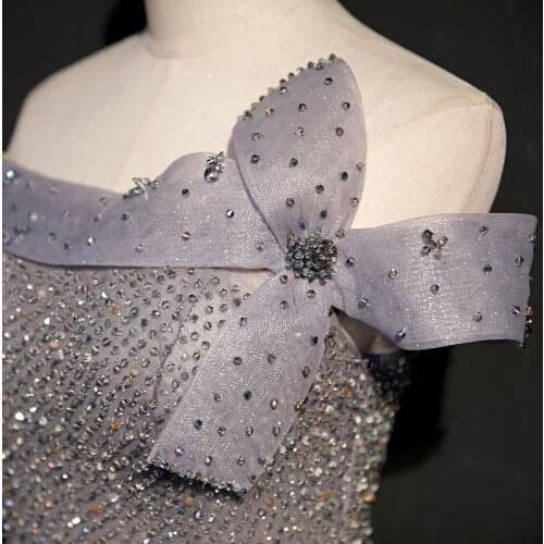 Luxury bowknot crystal beading grey ball gown princess/queen Medieval Victorian Ball stage performance/event/studio