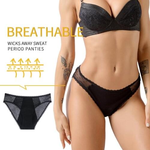 Sexy Lace Black Leakproof Women Menstrual Panties Breathable Fast Absorbent High Waist Girl Period Underwear Dropshipping