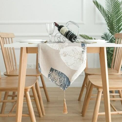 Cotton Linen Printed Leaves Table Runner Tablecloth Fabric Zen Tea Mat Living Room Coffee Table Sofa Home Decoration