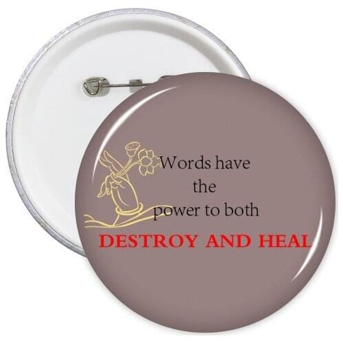 Words Have Power to Heal Buddha Quote Round Pins Badge Button Clothing Decoration 5pcs Gift