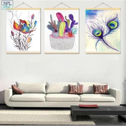 SPLSPL Abstract Watercolor Feather Nordic Decorative Picture Hand Drawn Flower Canvas Art Print Home Decor Poster and Painting