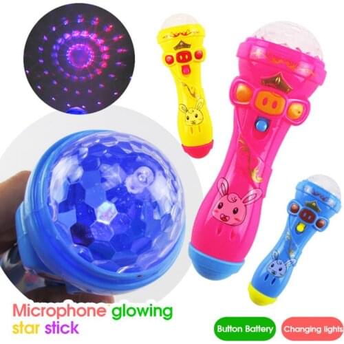 Flash LED Light Projection Microphone Torch Shape Starry Sky Light Stick Light Glowing Toy Musical Instrument Christmas Gift Kid
