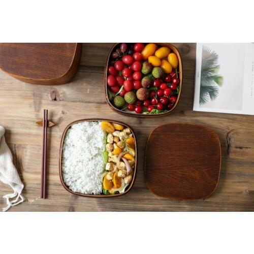Three layers with wooden lattice children sushi box lunch box Japanese bento box wood square snack box partition