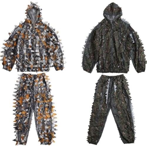 Outdoor Ghillie Suit Camouflage Clothes Jungle Suit Cs Training Leaves Clothing Hunting Suit Pants Hooded Jacket Adult