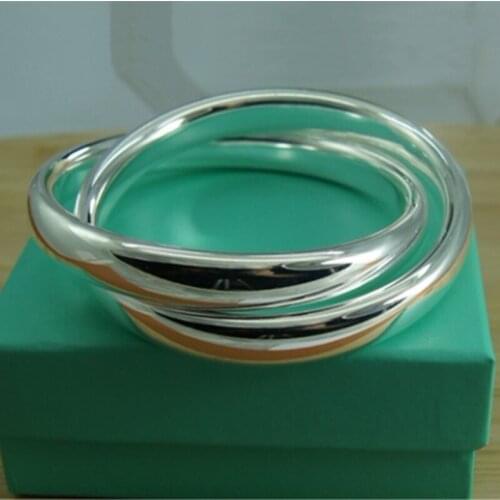 Unique Creative Design 925 Silver Jewelry Women&Men Big Bangles Double Ring Unisex Simple Style Jewelry Birthday Present