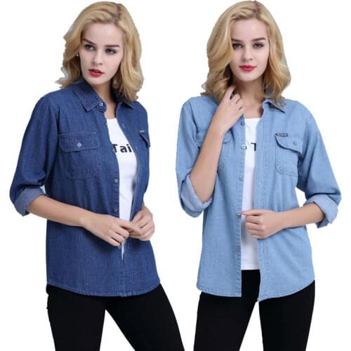 Women Blouse Womens Denim Loose Oversized Shirt Long-Sleeved Jacket Blusas Mujer De Moda