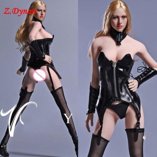 IN STOCK 17XG08 1/6 Scale female clothes sexy leather underwear Garter belt Fishnet socks heels set fit 12 inches figure toys