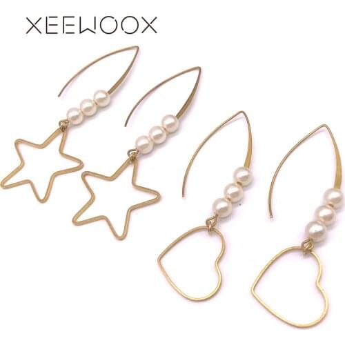 Woman Statement Drop Earring Star Heart Geometric Pearl Bohemia Drop Earring Gold Color XEEWOOX Design Party Gift Earring