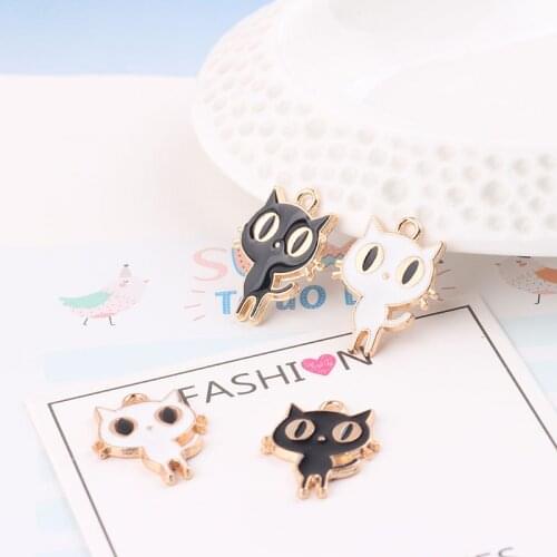 10pcs Cute Enamel Cat Charms Fashion Oil Drop Cats Alloy Animal Cartoon Pendants Hair Accessories DIY Jewelry Making Craft FX021
