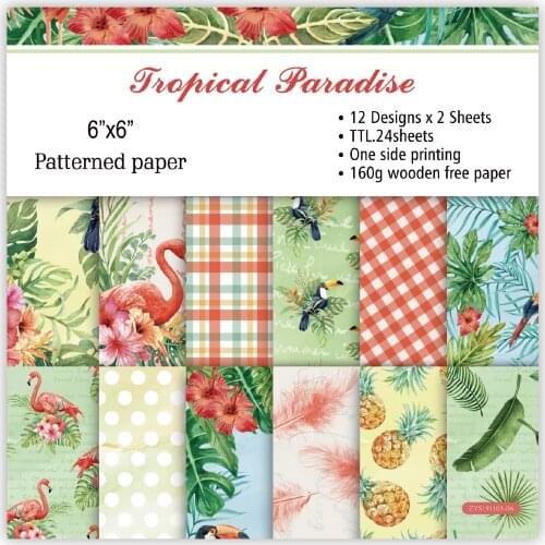 24 sheet 6"X6"Tropical Paradise of flower patterned paper Scrapbooking paper pack handmade craft paper craft Background pad