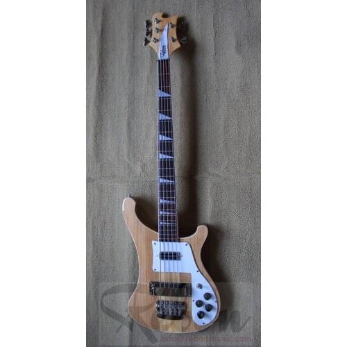 Weifang Rebon 5 string ricken neck through body electric bass guitar with ashwood body in wood colour