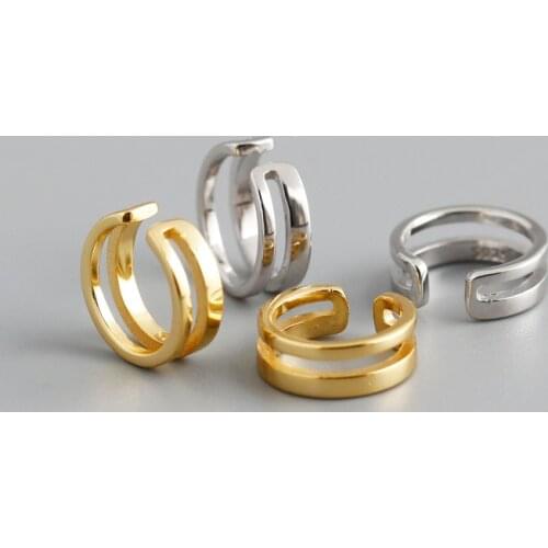 925 Silver Ear Bone Clip Earring Fashion Double Hollow Lines Ear Clip Green Black Epoxy Without Pierced Woman Girl Boy Ear Jewel