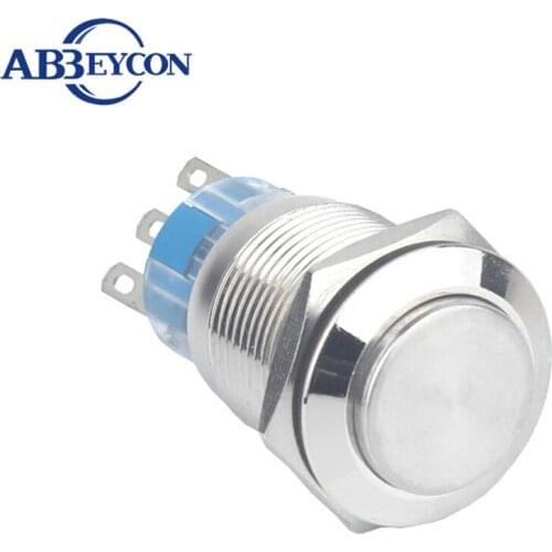 19mm High Head Latching Metal Shell Switch 1NO1NC Anti-Vandal Waterproof Push Button Switch 220V/110V Anti-Vandal Pin Terminal