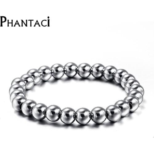 New Unisex Never Fade Stainless Steel Bead Bracelets&Bangles For Men Or Women Ball Stretchable Strand Punk Bracelet Fine Jewelry